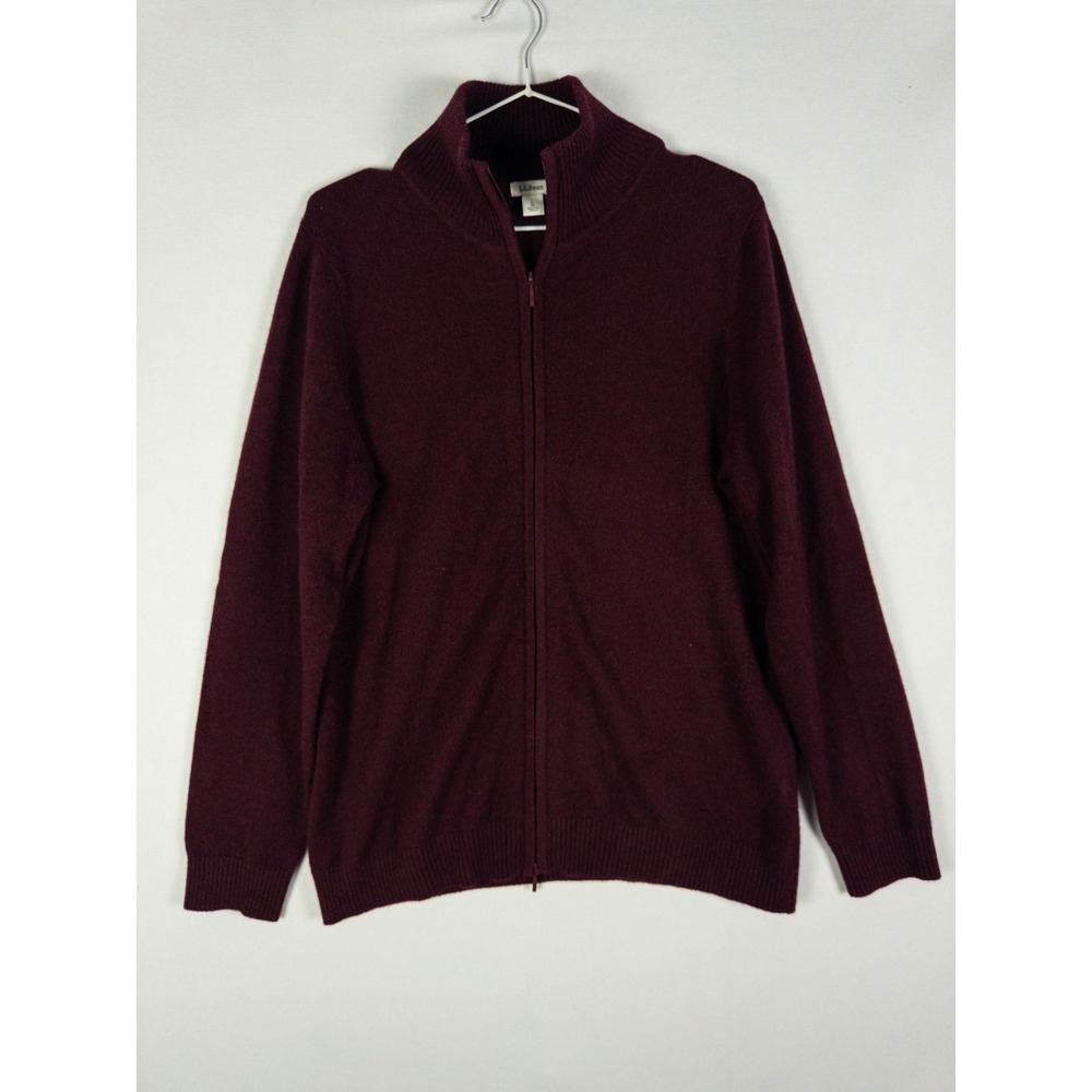 L.L. Bean Cashmere Sweater Womens Large Burgundy Full Zip Knit Cardigan